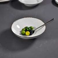 wholesale hand painted color glazed restaurant fruit serving salad ceramic bowls with grey brown edges